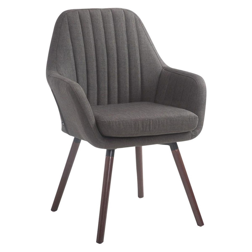 Chaise Visiteur SERENA TISSU, Design Vintage, Pieds en Chêne couleur Noyer, Gris Foncé