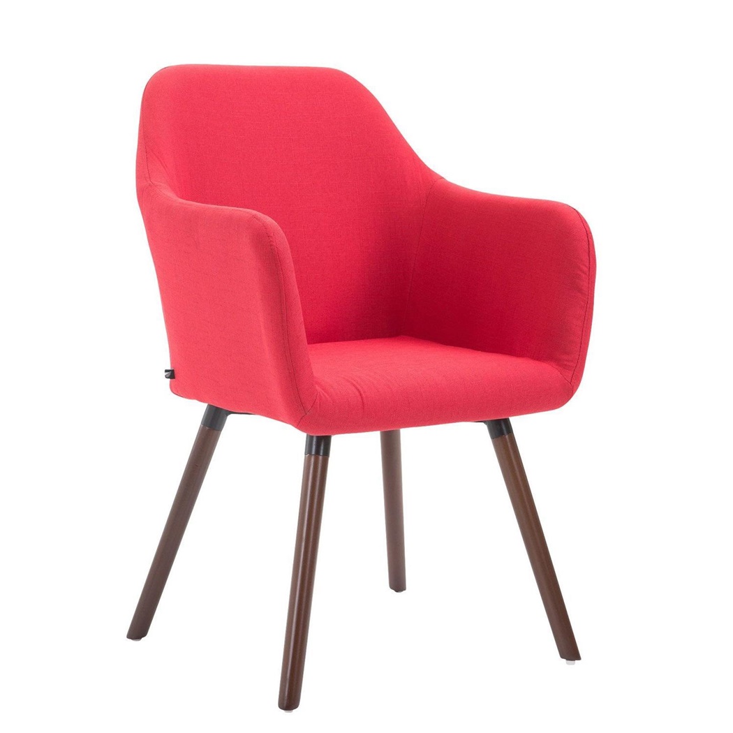 Chaise visiteur NEIGE, Grand Rembourrage, Structure et Piétement en Bois couleur Noyer, en Tissu, Rouge