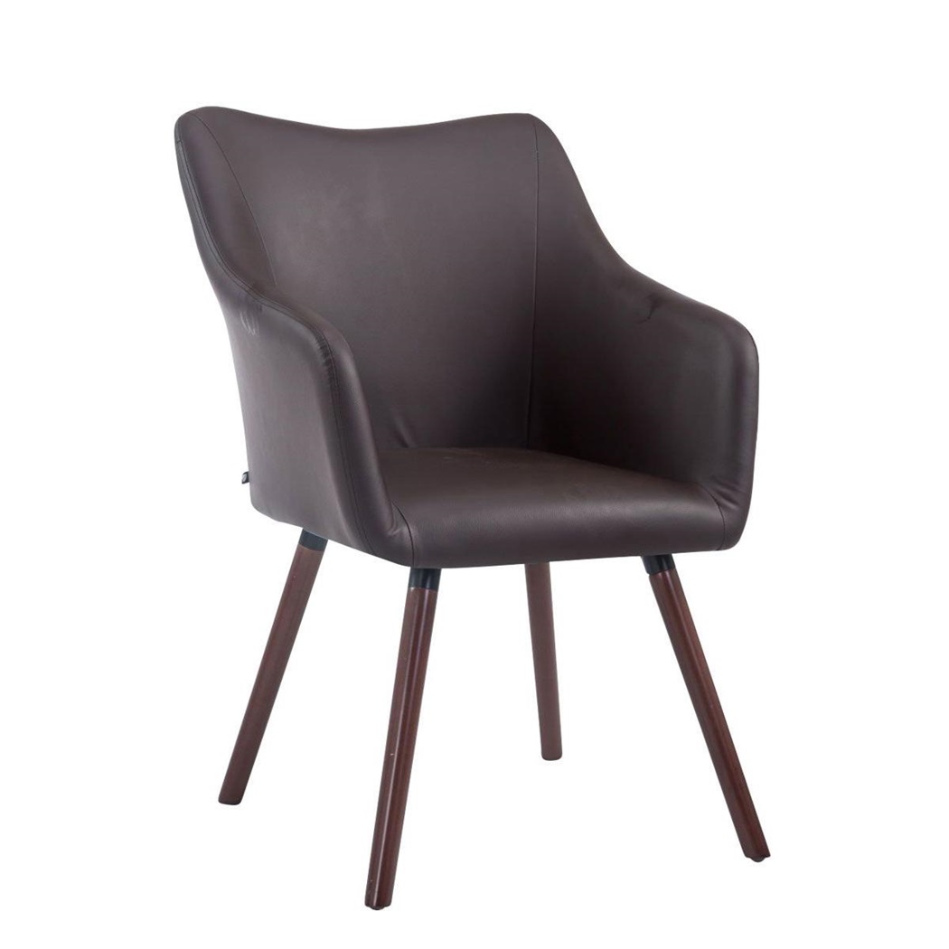 Chaise visiteur GREG, Pieds en Chêne couleur Noyer, Revêtement en Cuir, Marron