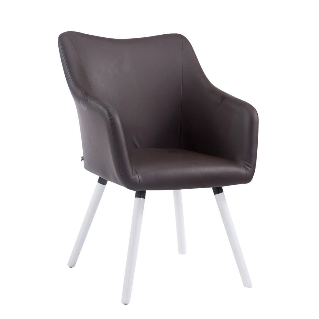 Chaise visiteur GREG, Pieds en Chêne Blanc, Revêtement en Cuir, Marron