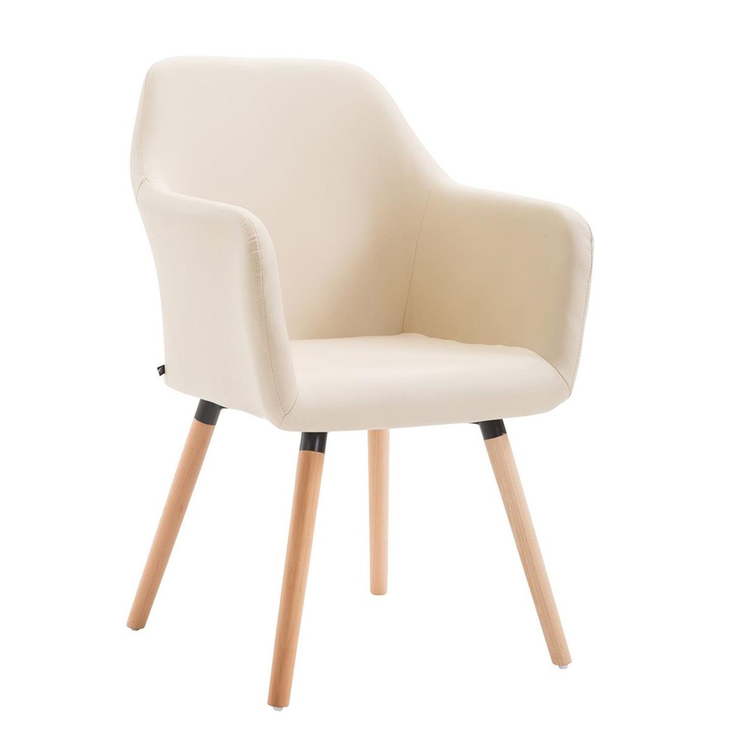 Chaise visiteur NEIGE CUIR, Grand Rembourrage, Structure et Piétement en Bois, Crème