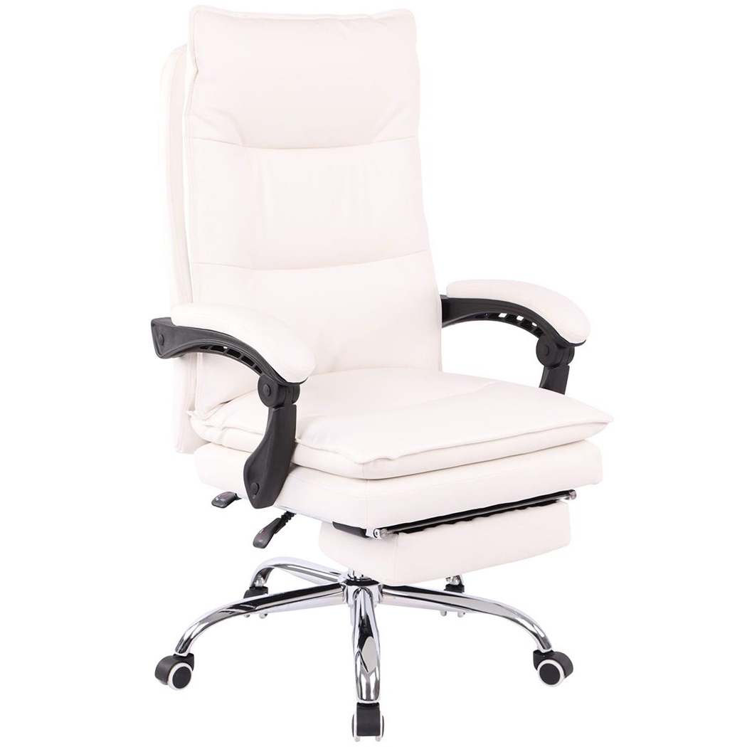 Fauteuil de bureau MARIUS, Repose-pieds, Confortable, en Cuir, Blanc