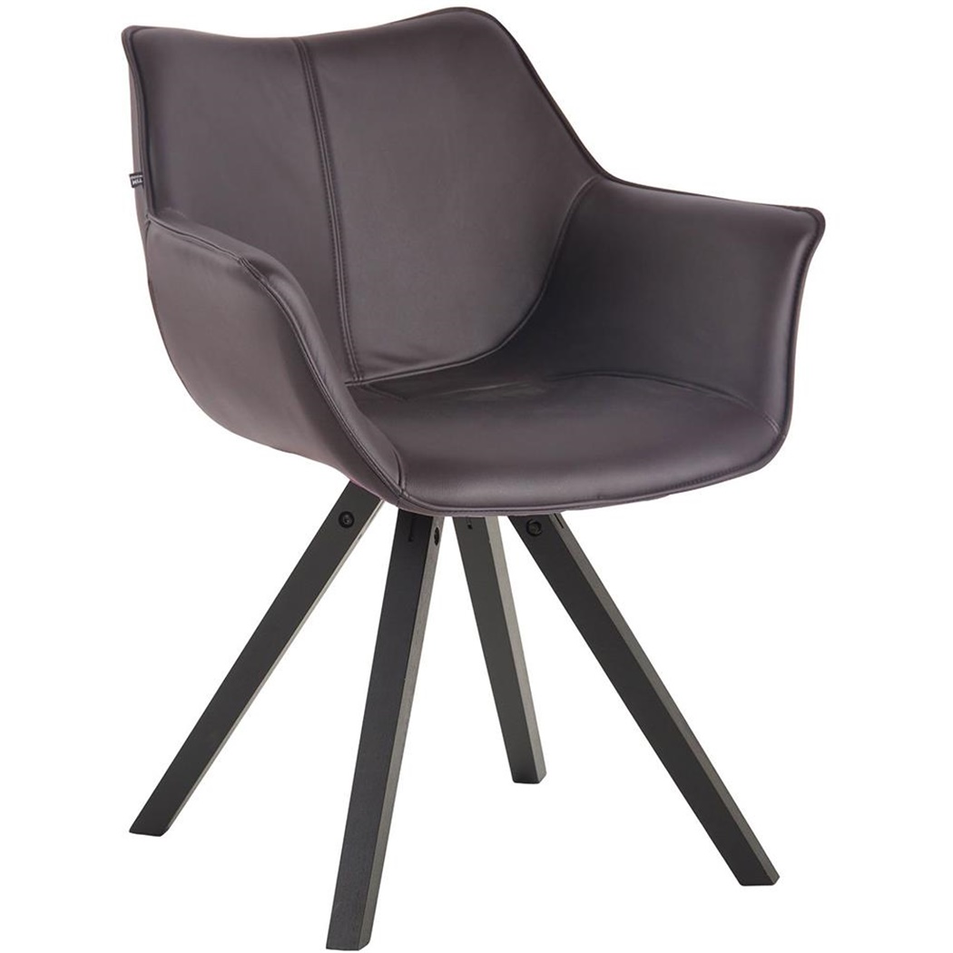 Chaise visiteur TULIP, Pieds en Hêtre couleur Noir, en Cuir Marron