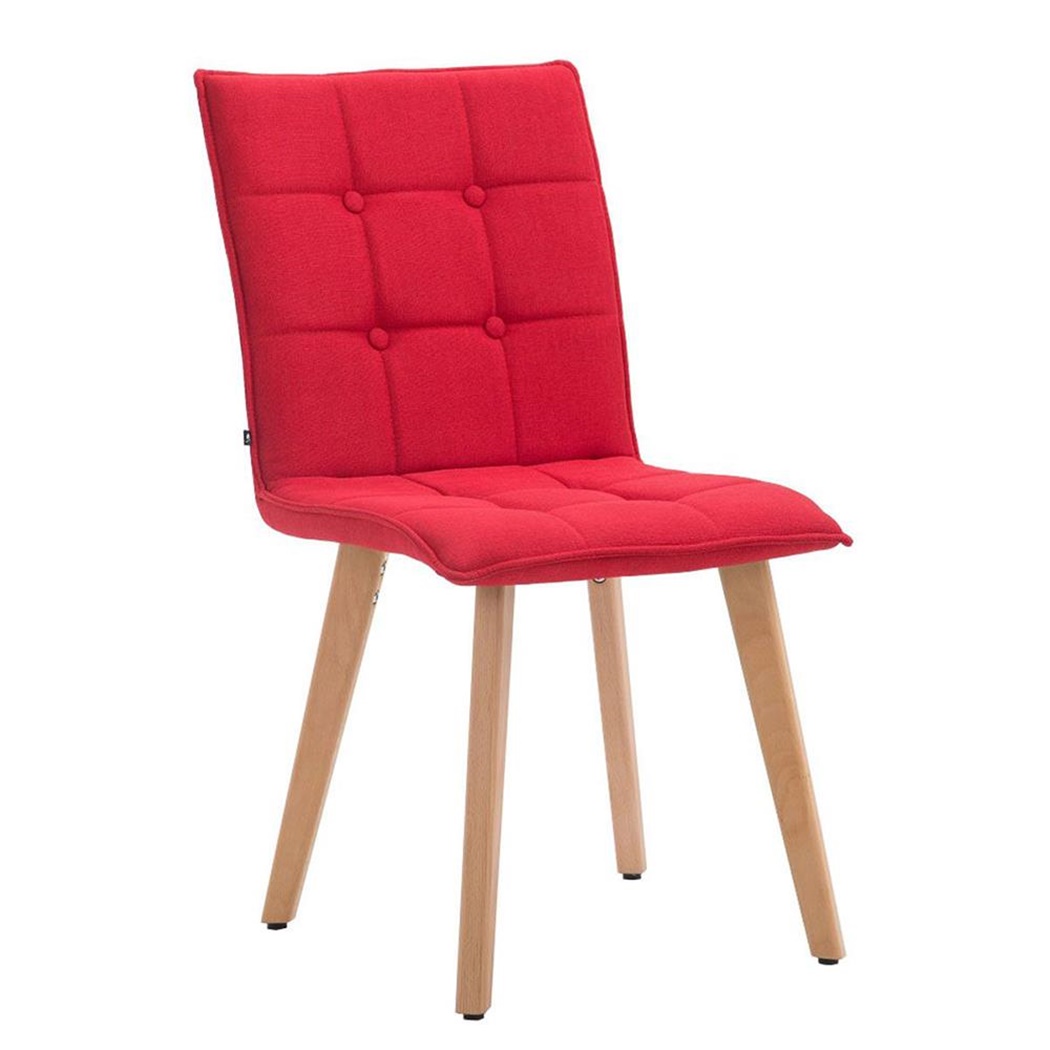 Chaise visiteur ELBY avec Piétement couleur Hêtre, en Tissu Rouge
