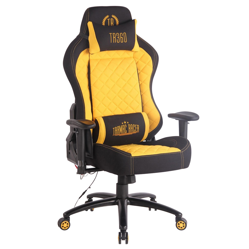 Fauteuil Gaming MAXIME MASSAGE, Design Exclusif, en Tissu, Jaune