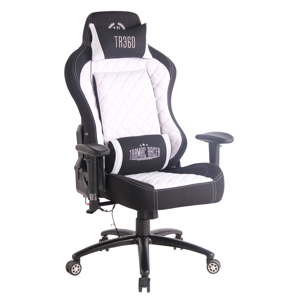 Fauteuil Gaming MAXIME MASSAGE, Design Exclusif, en Tissu, Blanc