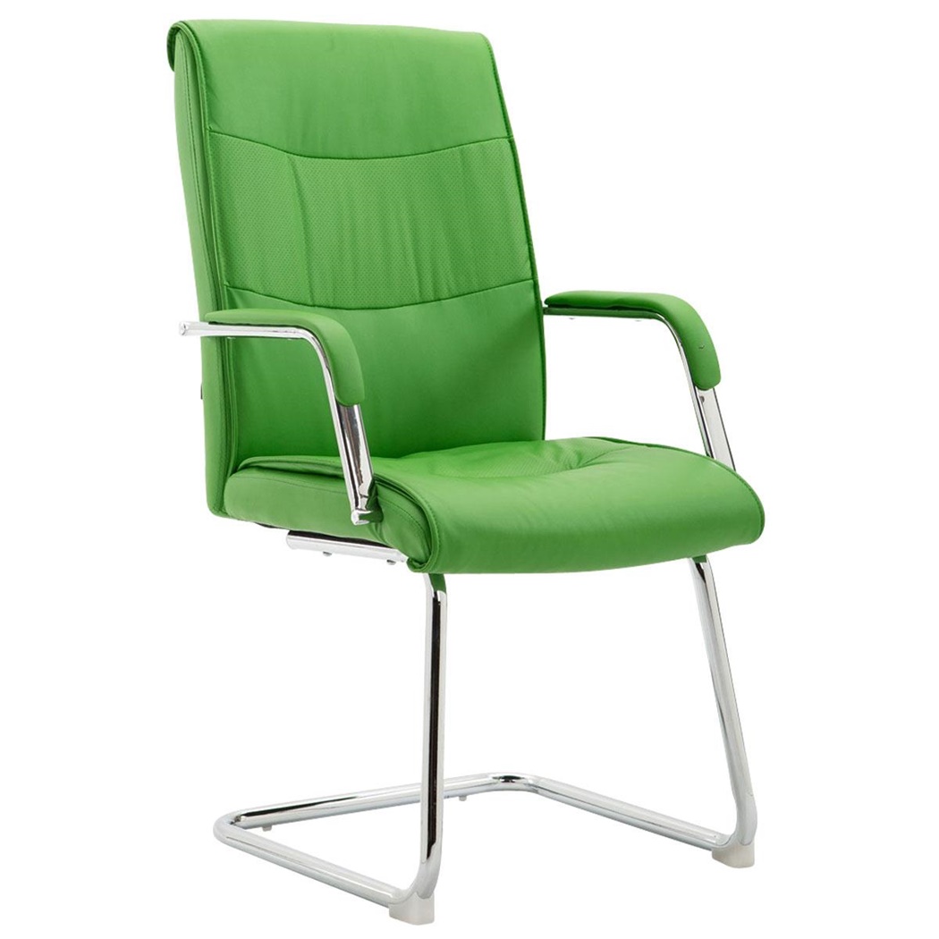 Chaise de réunion ELSA, Structure Métallique, Rembourrage Épais, en Cuir Vert