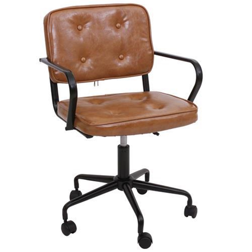Chaise de bureau WALTER, Design Vintage, Structure en Métal, en Cuir Marron