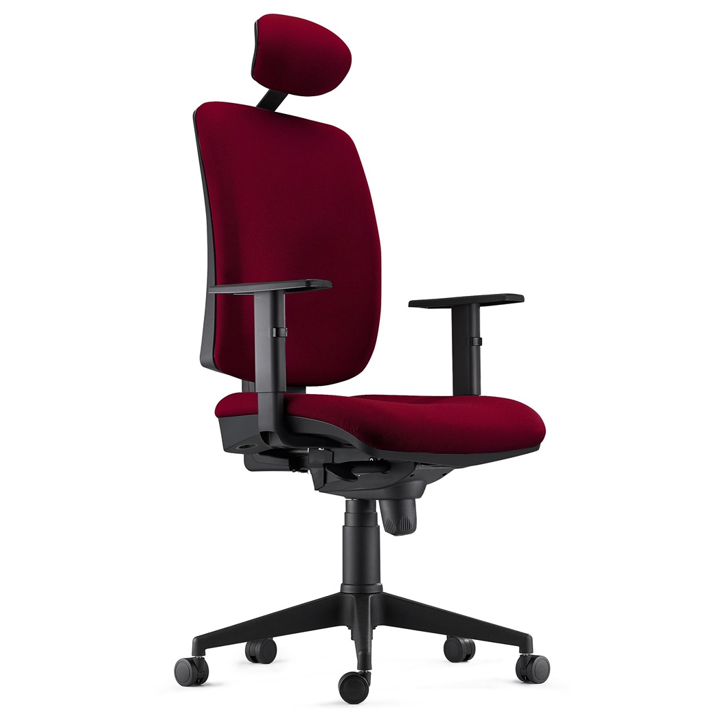 DEMO# Chaise ergonomique PIERO, Appui-tête et Accoudoirs Ajustables, en Tissu Bordeaux