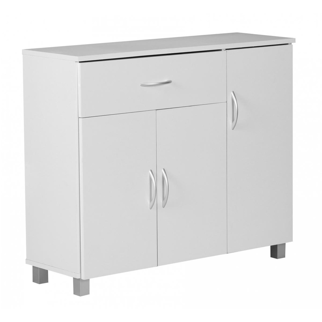 Buffet BERYL, 90x30x75cm, 1 Tiroir, Compartiments à Porte, en Bois Blanc