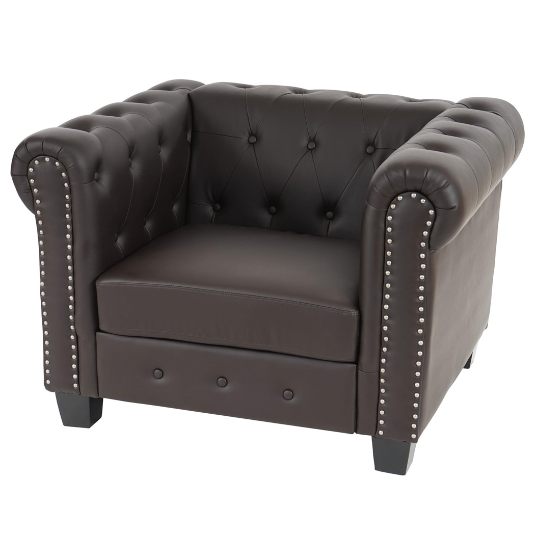 Fauteuil 1 Place CHESTER, Design Élégant, Grand Rembourrage, en Cuir, Marron