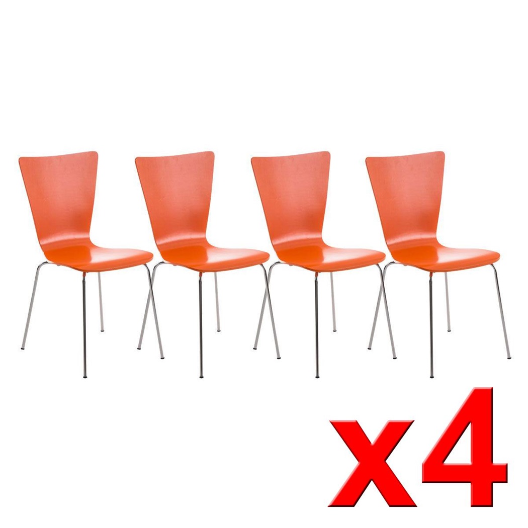 Lot de 4 Chaises visiteur LYON, Empilables, en Bois, Orange