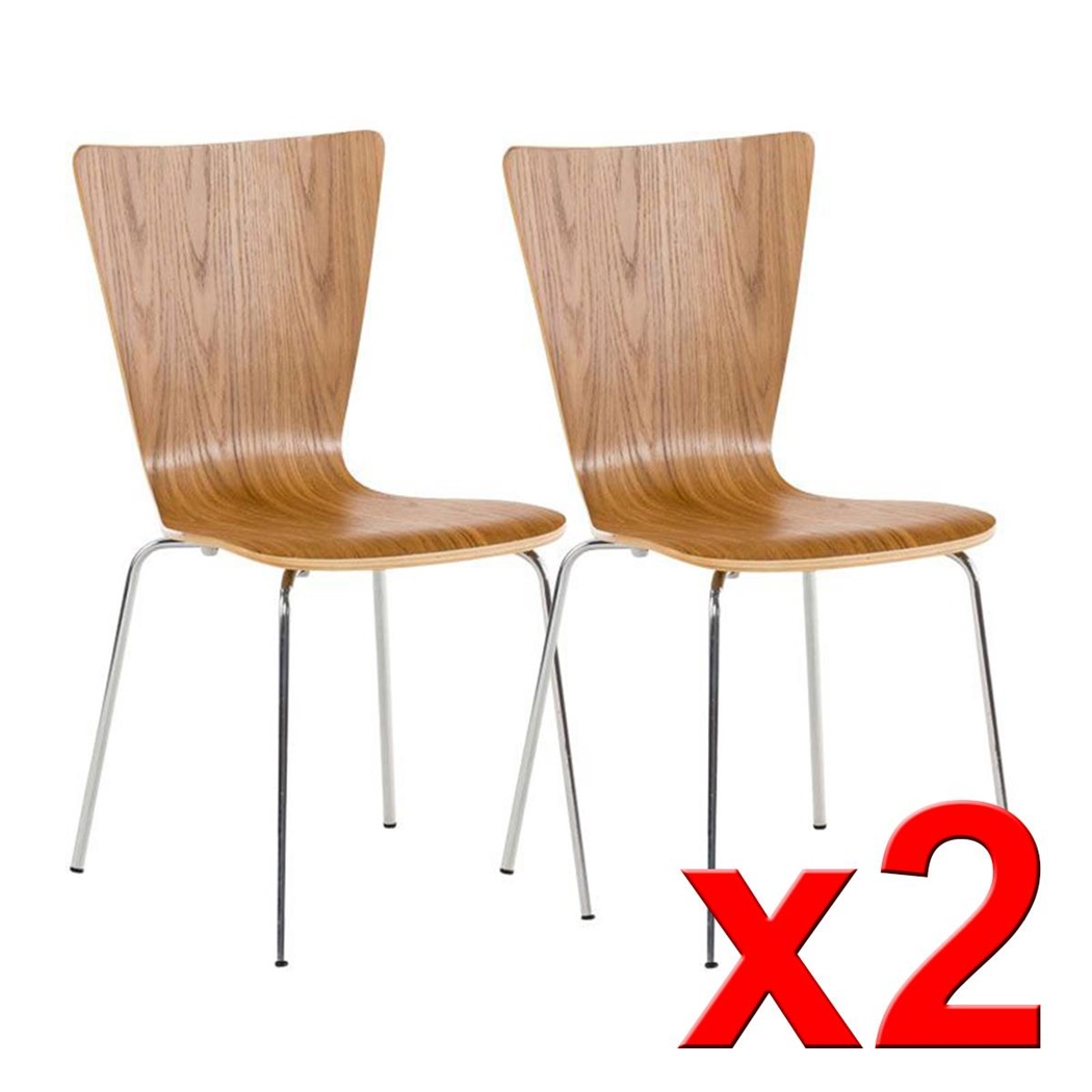 Lot de 2 Chaises visiteur LYON, Empilables, en Bois, Marron Chêne