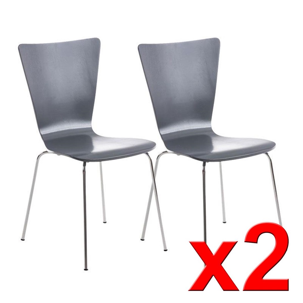 Lot de 2 Chaises visiteur LYON, Empilables, en Bois, Gris