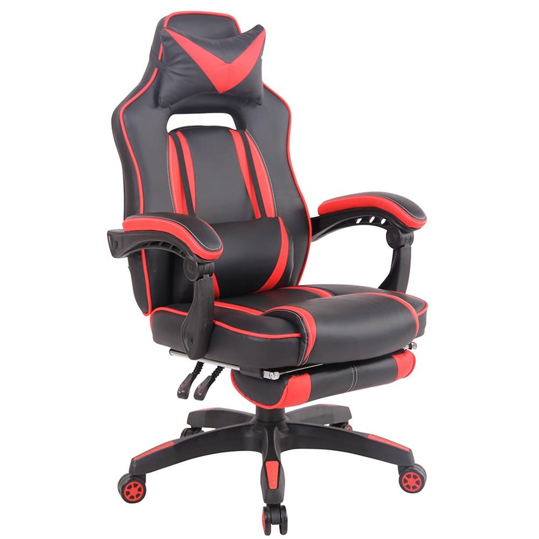 Fauteuil gaming MARQUEZ, Repose-Pieds Extensible, en Cuir, Noir et Rouge