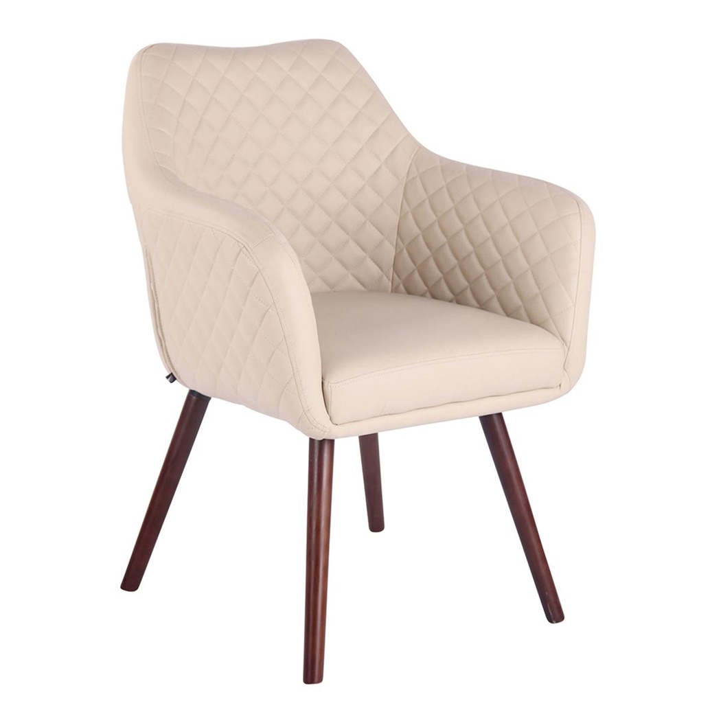 Chaise Visiteur BASILEA, Confortable, Pieds en Bois couleur Noyer, Cuir, Crème