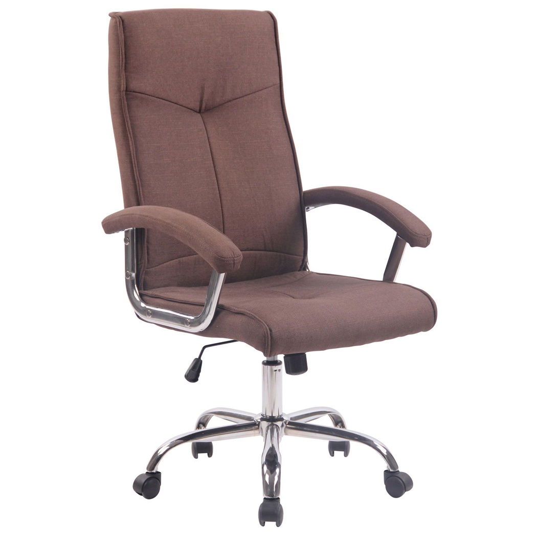 Chaise de bureau CALESTY TISSU, Piétement Métallique, Rembourrage Épais, en Marron