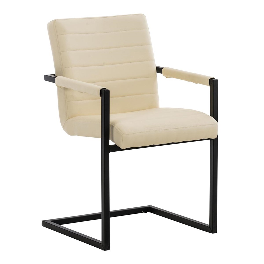 Chaise visiteur LUIS, Structure en Métal Noir, Rembourrée, en Cuir, Crème
