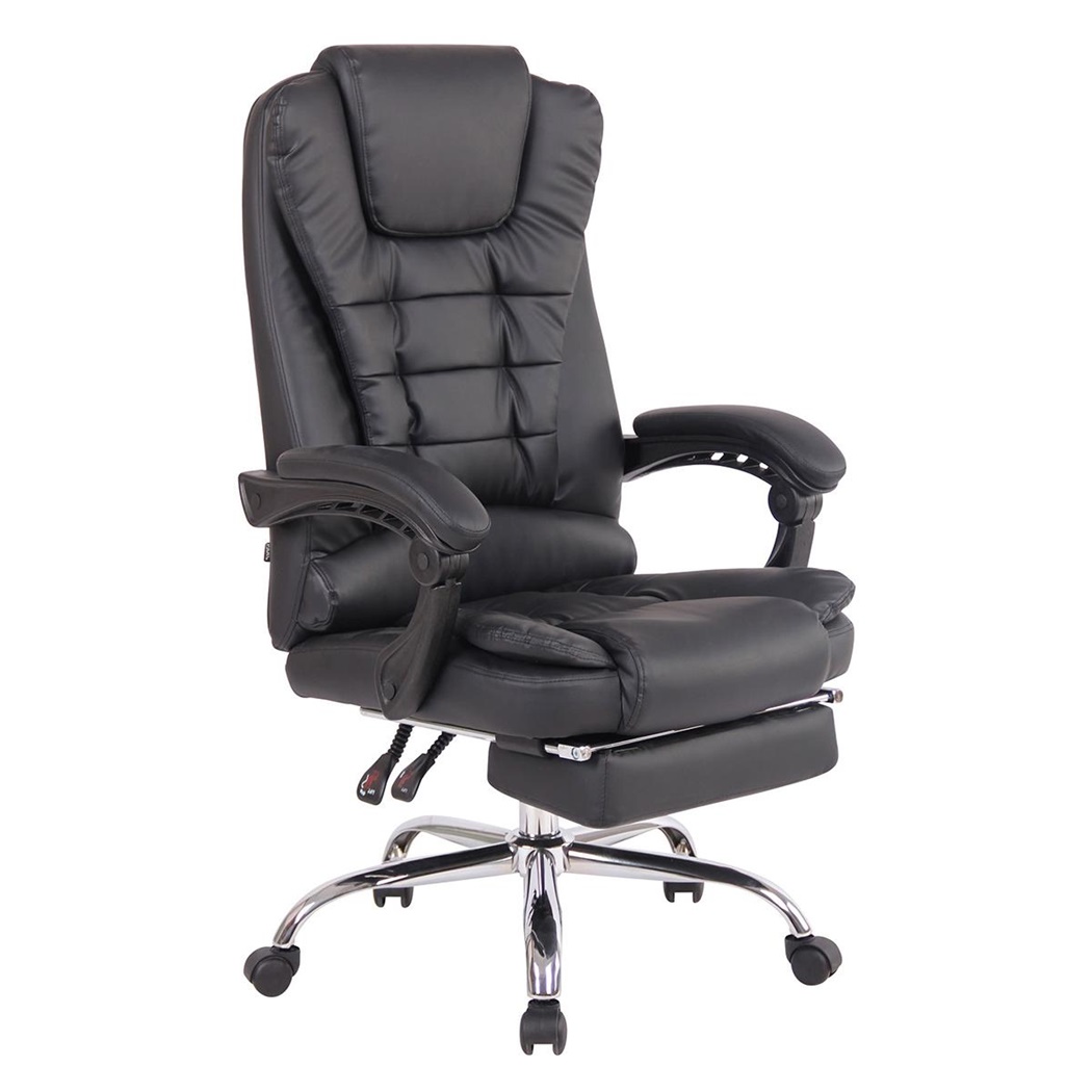 Fauteuil de bureau JAMES, Grand Rembourrage, Repose-pieds, en Cuir Noir