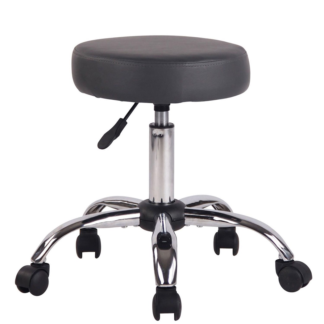 Tabouret de travail POLLY, Grand Rembourrage, Piétement Métallique, en Cuir, Gris