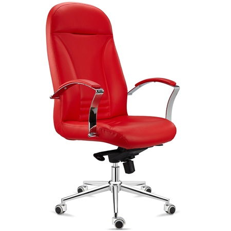 Fauteuil de Bureau CANCUN, Rembourrage Épais, Dossier Haut, en Cuir Rouge