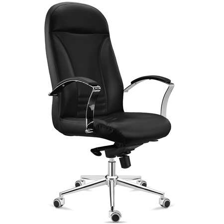 Fauteuil de Bureau CANCUN, Rembourrage Épais, Dossier Haut, en Cuir Authentique Noir