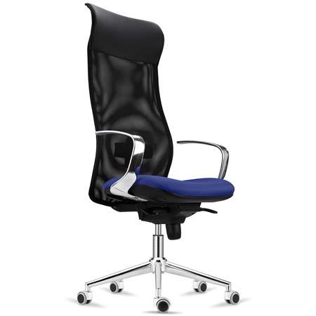 Fauteuil Ergonomique YEDA, Dossier Haut, Support Lombaire, en Maille Respirable et Tissu, Bleu Foncé