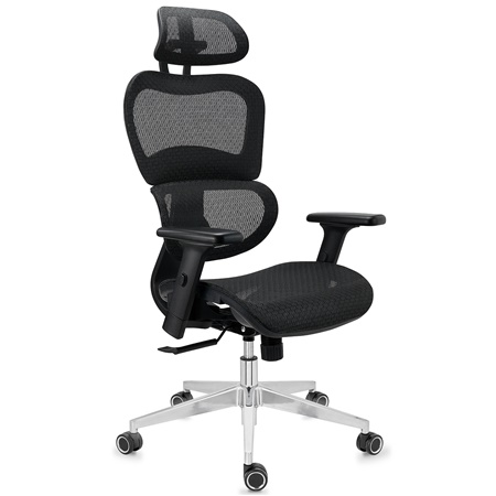 Chaise Ergonomique VICTORY, 100% Ajustable, Utilisation Intensive 8h, en Maille, Noir