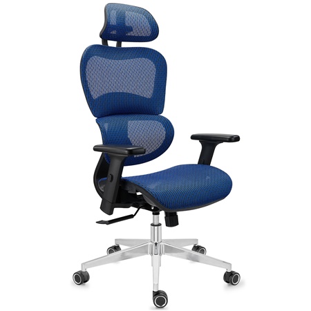 Chaise Ergonomique VICTORY, 100% Ajustable, Utilisation Intensive 8h, en Maille, Bleu