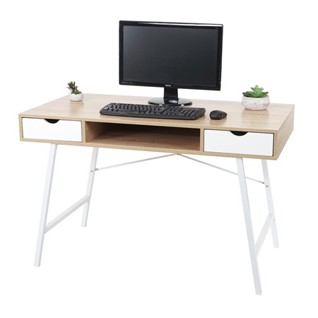 Bureau Informatique NILSA, Dimensions 120x60x76 cm, en Bois couleur Chêne et Blanc