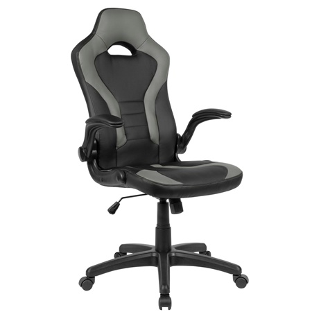 Chaise Gaming CASIPI, Design Sportif, Accoudoirs Rabattables, Cuir, Noir et Gris 