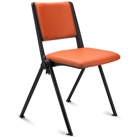 Chaise visiteur CARINA, Empilable, Crochets d’Attache, Piétement Noir, Cuir Orange