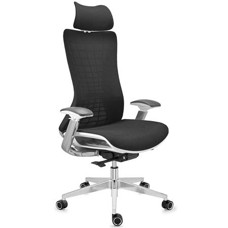 Chaise Ergonomique ENERGY, Appui-tête, Excellente Qualité, en Maille, Gris