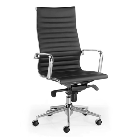 DEMO# Chaise de Bureau DORIS, structure Métallique Chromée, Finitions élégantes, cuir, Noir