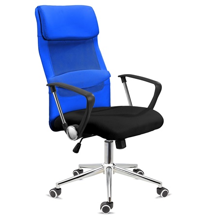 DEMO# Chaise de Bureau NISEKO, Appui-tête Rembourré, Piétement Métallique Exclusif, en Bleu