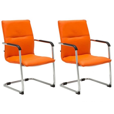 Lot de 2 Chaises de réunion GOLIATH, Structure Métallique, Grand Rembourrage et Design élégant, Cuir Orange