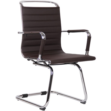 Chaise Visiteur BERNE, Elégante, Métal chromé. Cuir Café