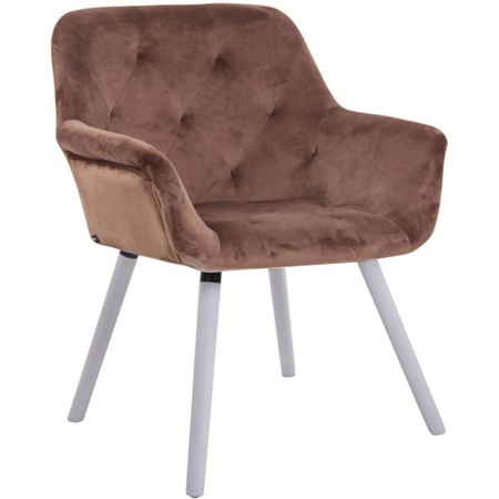 Fauteuil Visiteur SANDRA, Elegant, Pieds Blancs, Velour Marron