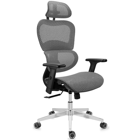 DEMO#  Chaise Ergonomique VICTORY, 100% Ajustable, Utilisation Intensive 8h, en Maille, Gris