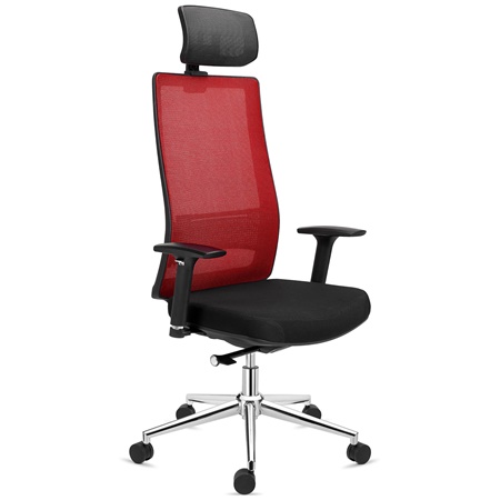 Chaise Ergonomique SANTOS, Appui-tête, Utilisation Professionnelle 8h, en Rouge