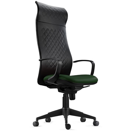 Fauteuil Ergonomique YEDA, Dossier Haut, Coutures Apparentes, en Cuir Noir et Vert