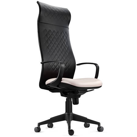 Fauteuil Ergonomique YEDA, Dossier Haut, Coutures Apparentes, en Cuir Noir et Crème