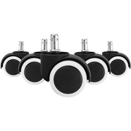 Lot de 5x Roulettes ROLLER 5, 11x50mm, Sols Durs, Noir et Blanc