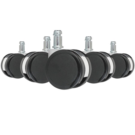 Lot 5x Roulettes ROLLER 4, 11x50mm, Sols Durs, Noir et Métal