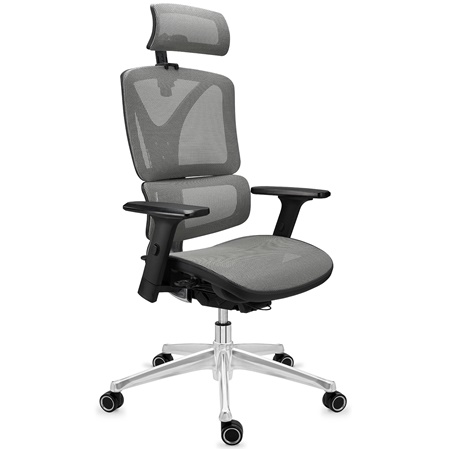 DEMO# Chaise Ergonomique APOLO, Grande Ergonomie, Structure Métallique Chromée, Utilisation 8H, en Maille, Gris