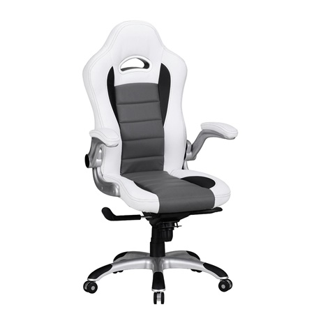 DEMO#  Chaise de bureau NORIS, Design Gamer, Utilisation 8h, en Cuir, Blanc