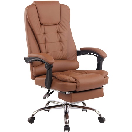 Fauteuil de bureau JAMES, Grand Rembourrage, Repose-pieds, en Cuir Marron Clair