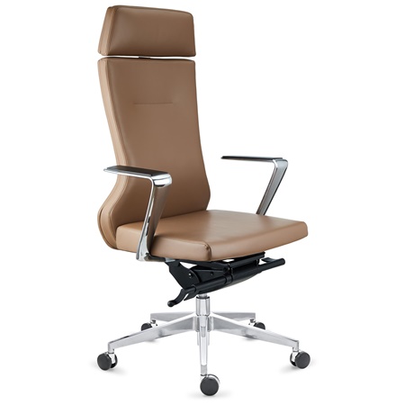 Fauteuil de bureau GALVAN, Design et Grande Qualité, Usage Professionnel 8H, Cuir Véritable Marron Clair