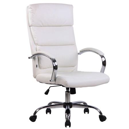 Fauteuil de Bureau BRANDON, Confort et Elegance, Piètement Métal Chromé, Cuir Blanc