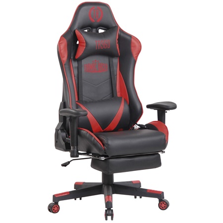 Fauteuil de Bureau Gamer RACING MASSAGE, Dossier Inclinable, en Cuir Noir et Rouge
